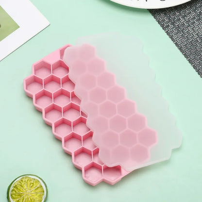37-Grid Honeycomb Silicone Ice Cube Tray with Lid