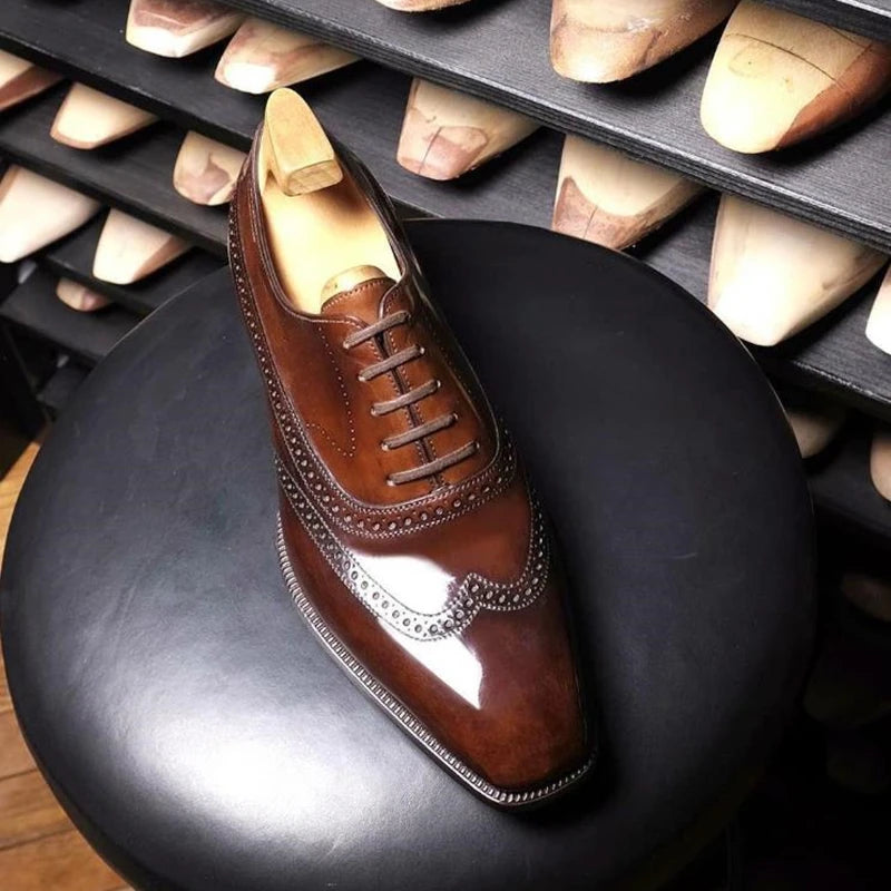 Brown Black  Lace-up  Round Toe Oxford Shoes