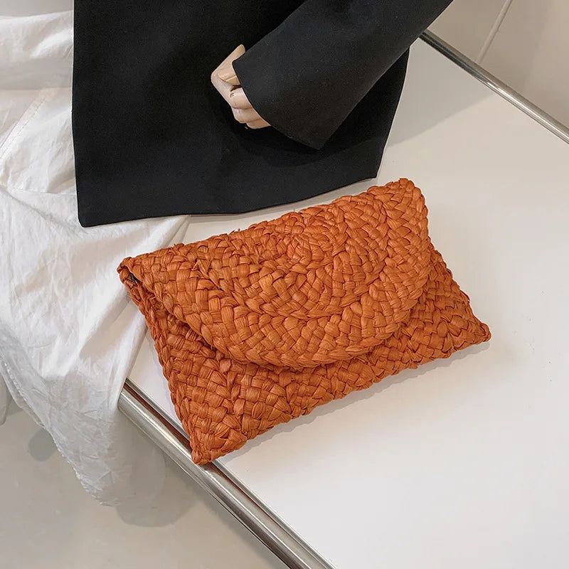 Women’s Handwoven Straw Envelope Clutch Bag