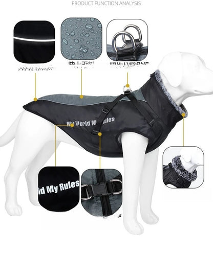Reflective Winter Dog Coat with Faux Fur Collar for Large Dogs