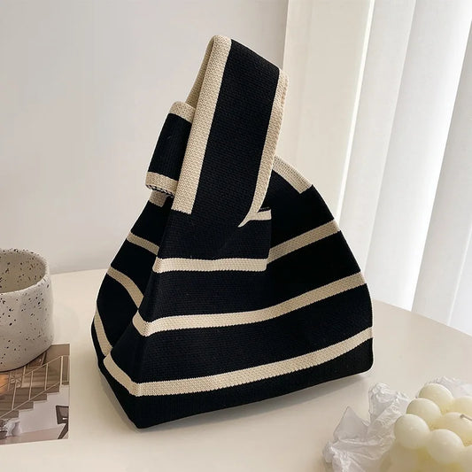 Handmade Knitted Striped Mini Tote Bag