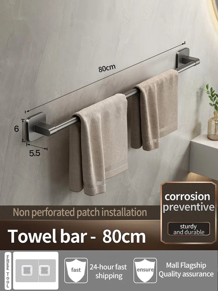 No-Drill Adhesive Bathroom Towel Bar & Rack