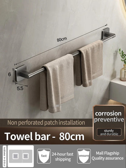 No-Drill Adhesive Bathroom Towel Bar & Rack