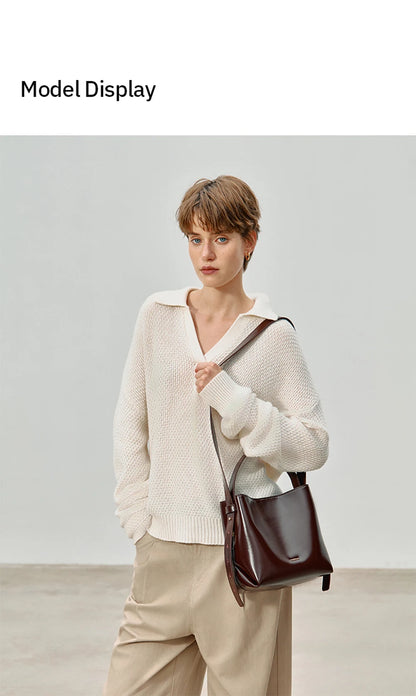 LA FESTIN Split Leather Bucket Tote Bag