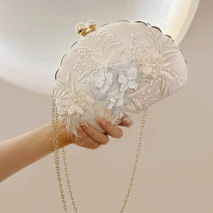 Vintage Lace Shell Evening Clutch Bag