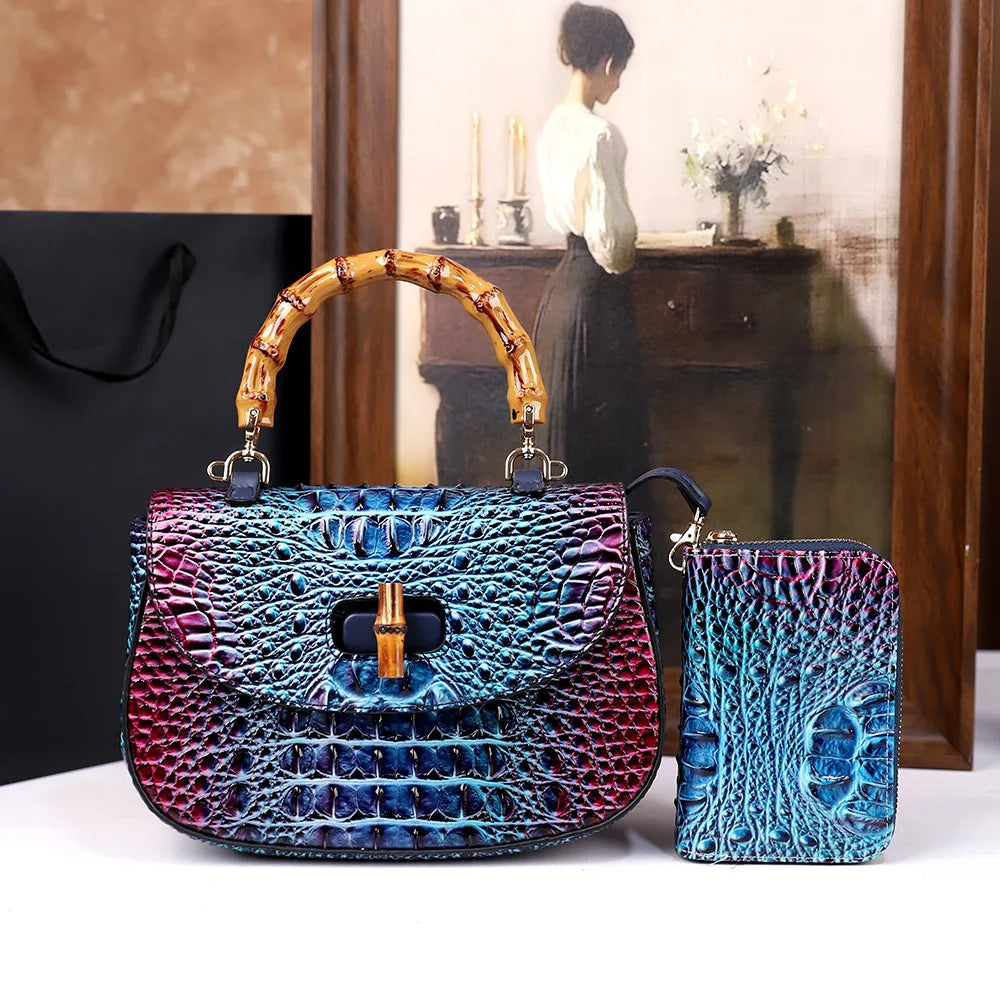 Crocodile Pattern Top Handle Handbag