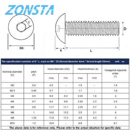 304 Stainless Steel Hex Socket Button Head Screws