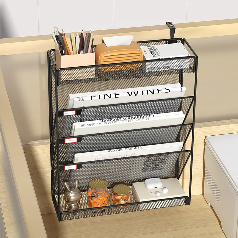 Mesh Desk File Organizer, 5-Tier Vertical Document Tray with Wall Mount Option