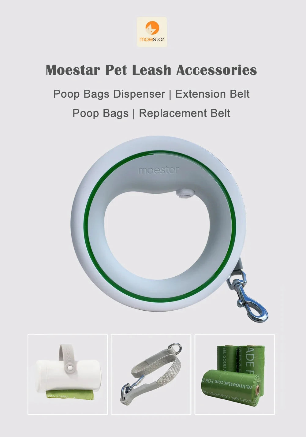 Pet Leash Extension Belt with Poop Bag Dispenser
