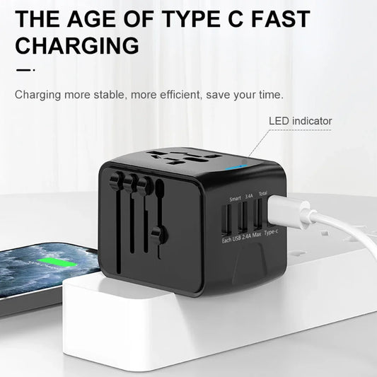 Universal Travel Adapter with 3 USB & USB-C Ports for Worldwide Travel