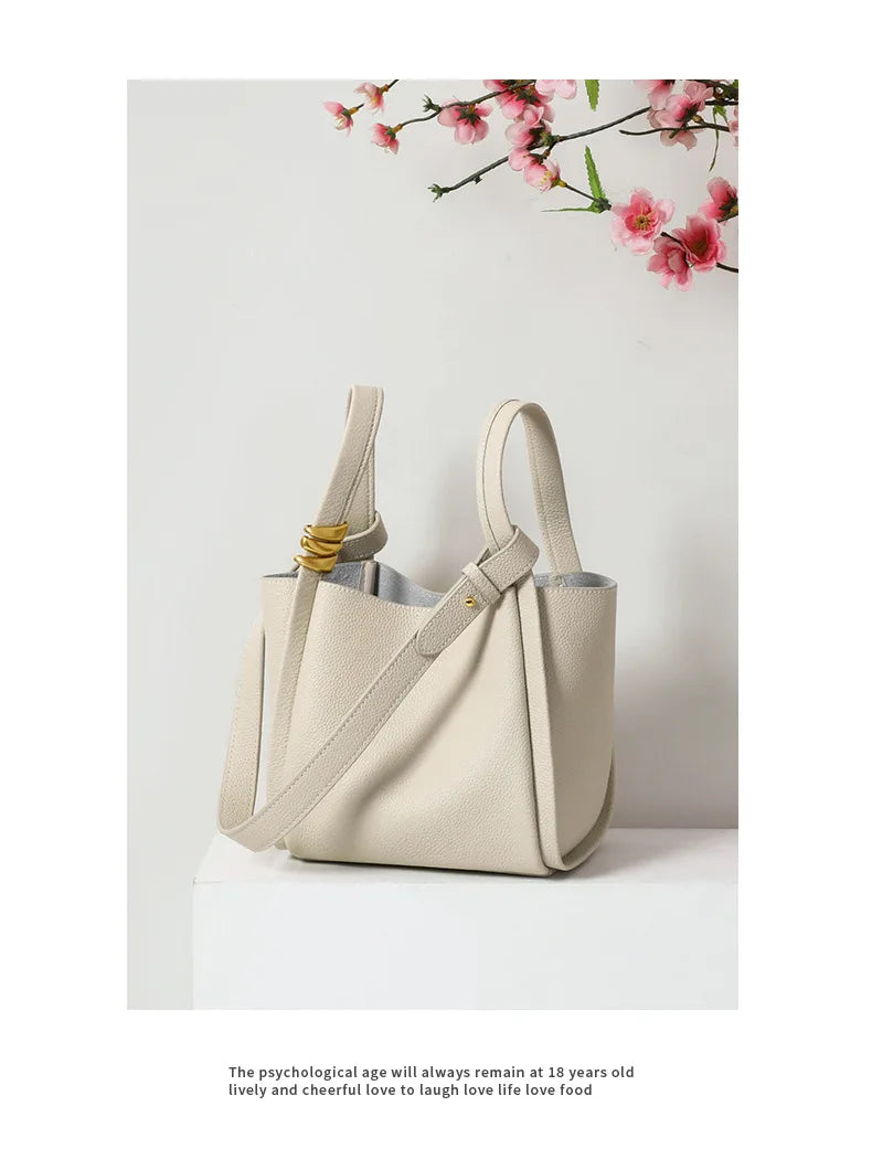 Genuine Leather Yellow Bucket Tote Bag for Women