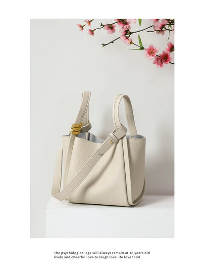 Genuine Leather Yellow Bucket Tote Bag for Women