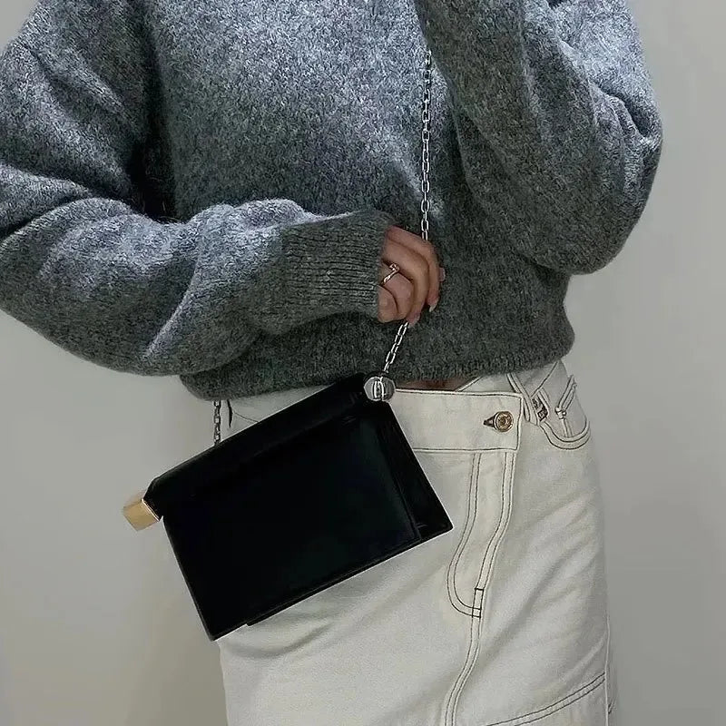 Luxury Fold-Over Chain Clutch Bag