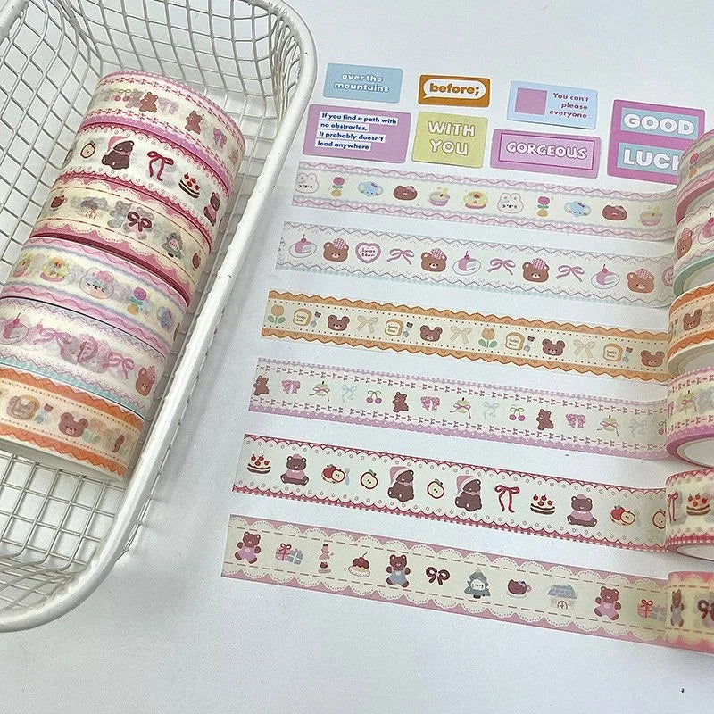 Cute Bear Washi Tape Pack – 6 Rolls Decorative Scrapbooking & Planner Tape