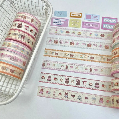 Cute Bear Washi Tape Pack – 6 Rolls Decorative Scrapbooking & Planner Tape