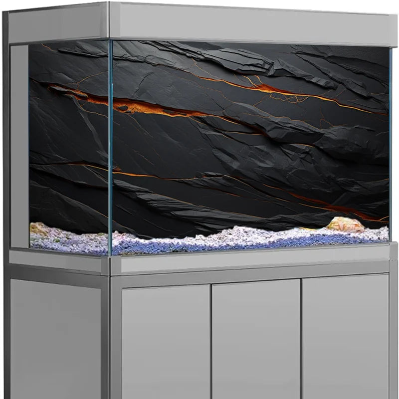 3D Black Stone Self-Adhesive Aquarium Background