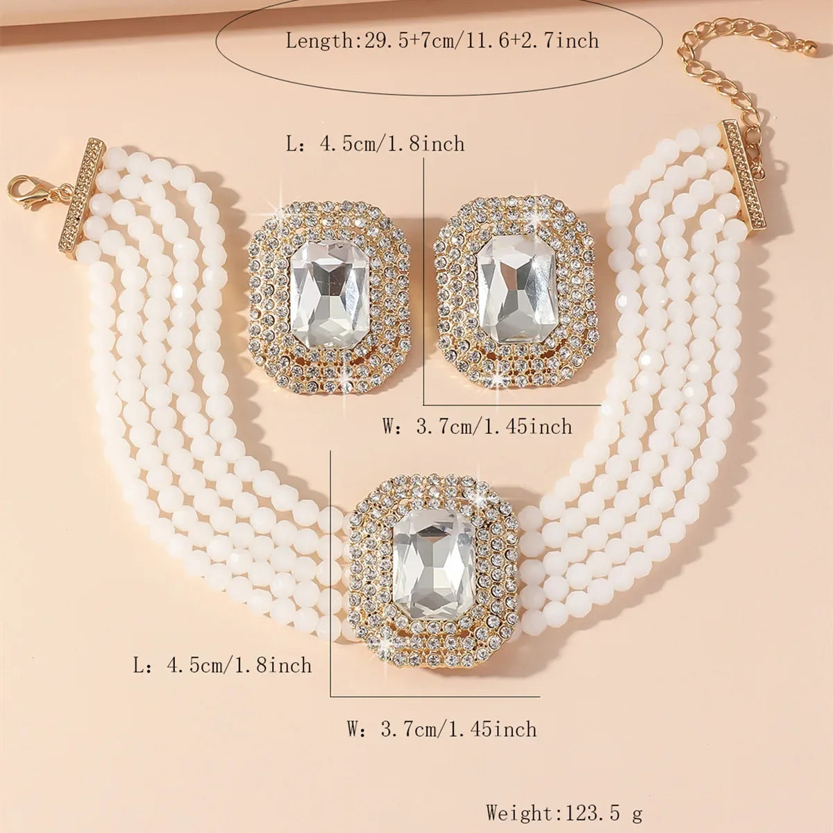 Multilayer Crystal Necklace & Geometric Earring Set