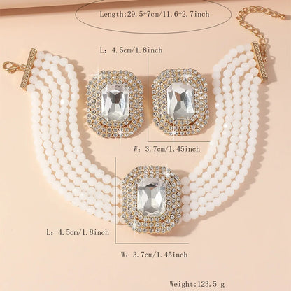 Multilayer Crystal Necklace & Geometric Earring Set