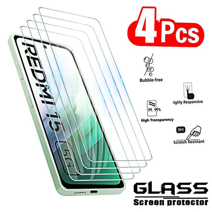 4Pcs Tempered Glass Screen Protector for Redmi 15