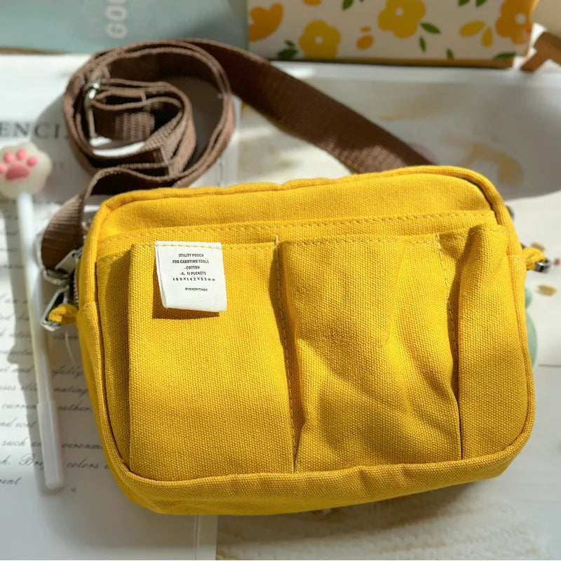 Large Capacity Canvas Pencil Case with Multi-Layer Storage