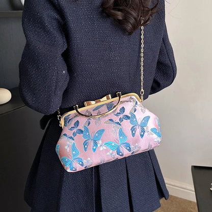 Vintage Embroidered Chain Clutch Handbag