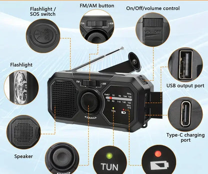 Solar Emergency Radio with Hand Crank & Power Bank