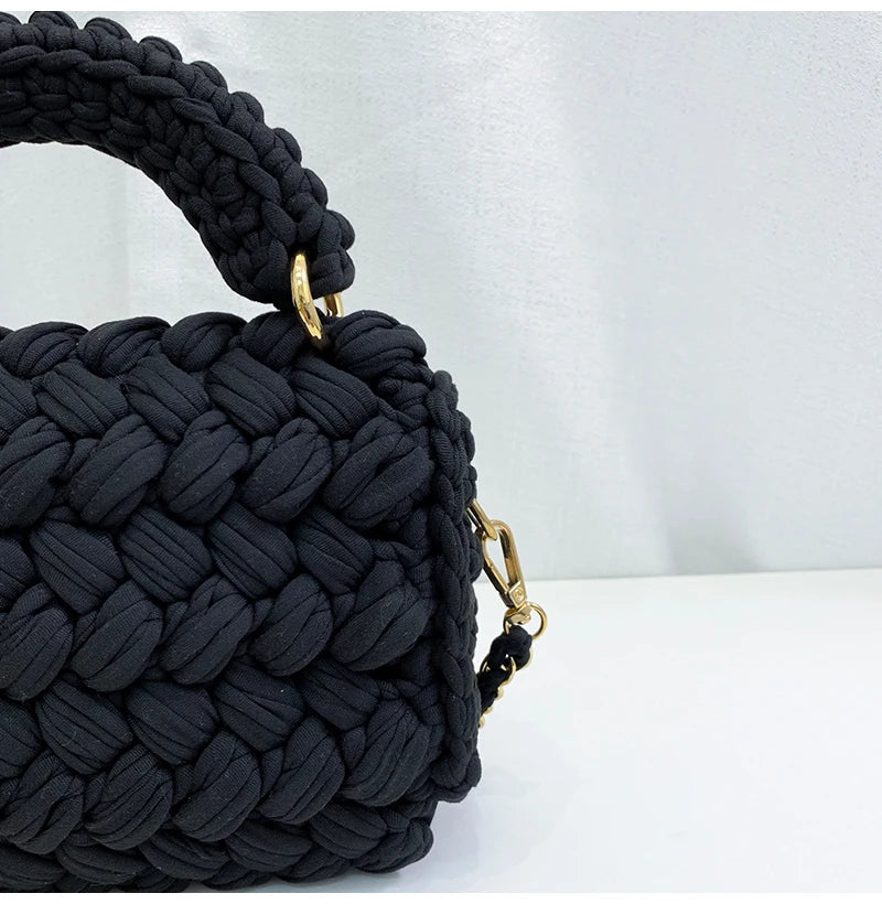 Woven Cotton Chain Crossbody Handbag