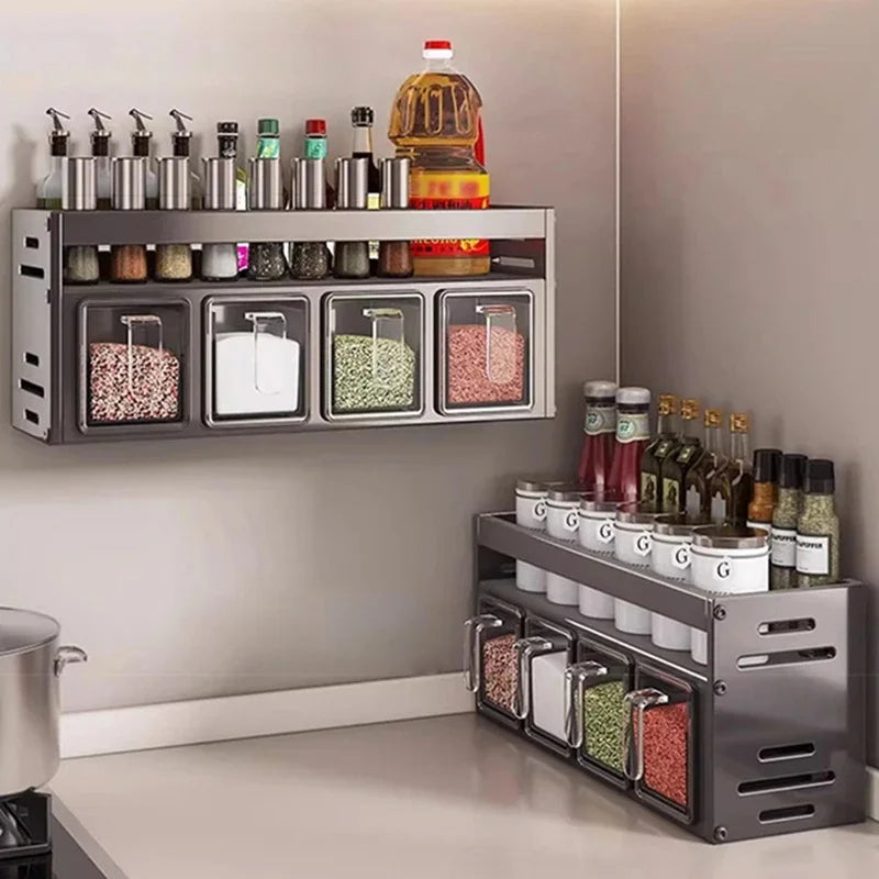 Wall Mounted Kitchen Storage Organizer with Spice Jar Holder