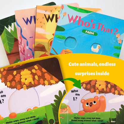 Who’s That? Push-Pull-Slide Animal Board Books – 4 Book Set