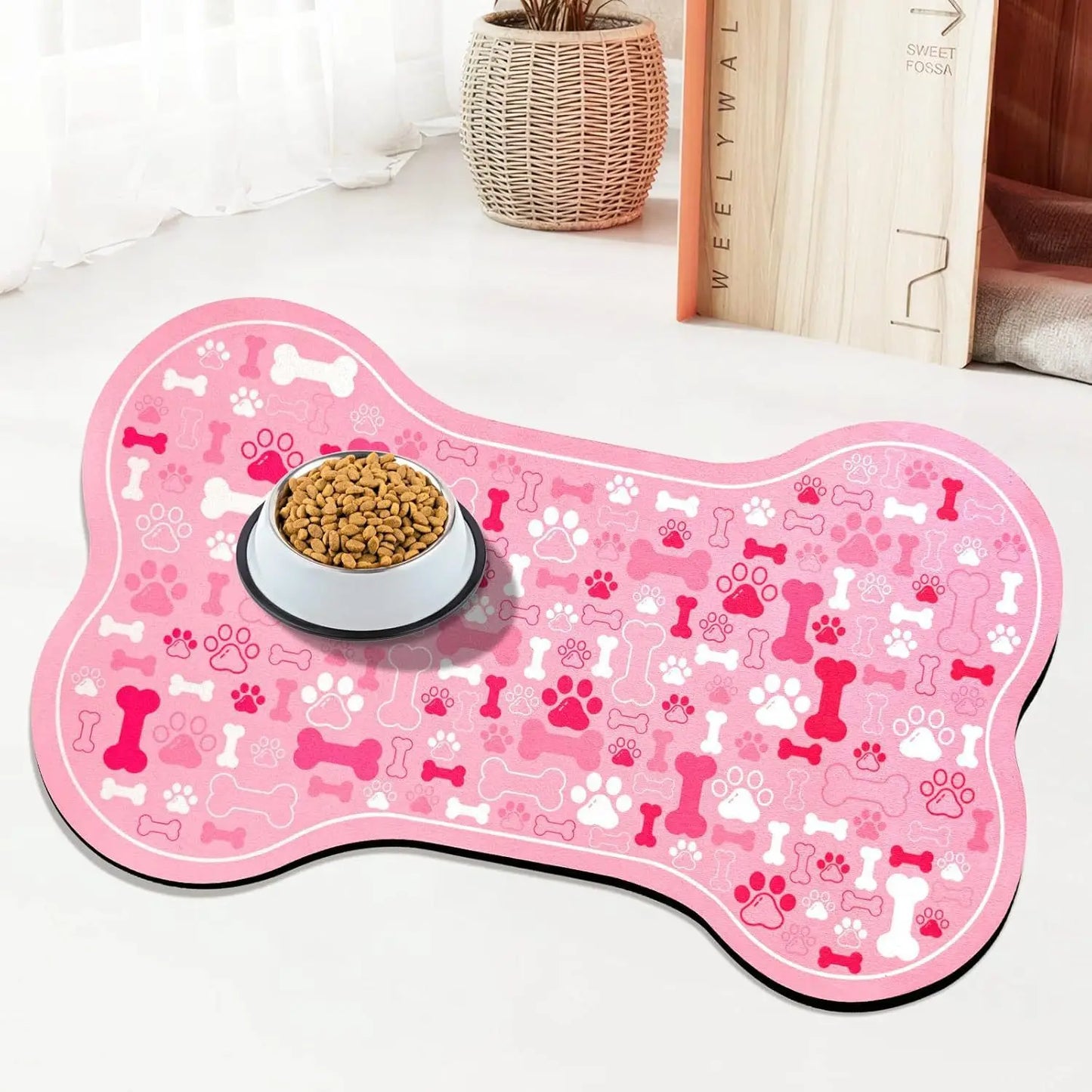 Non-Slip Diatom Mud Dog Feeding Mat with Paw Print Design