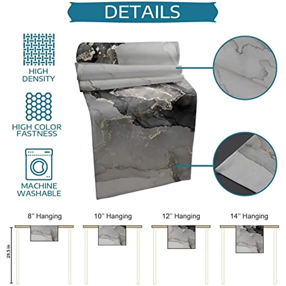 Black Grey Marble Linen Table Runner
