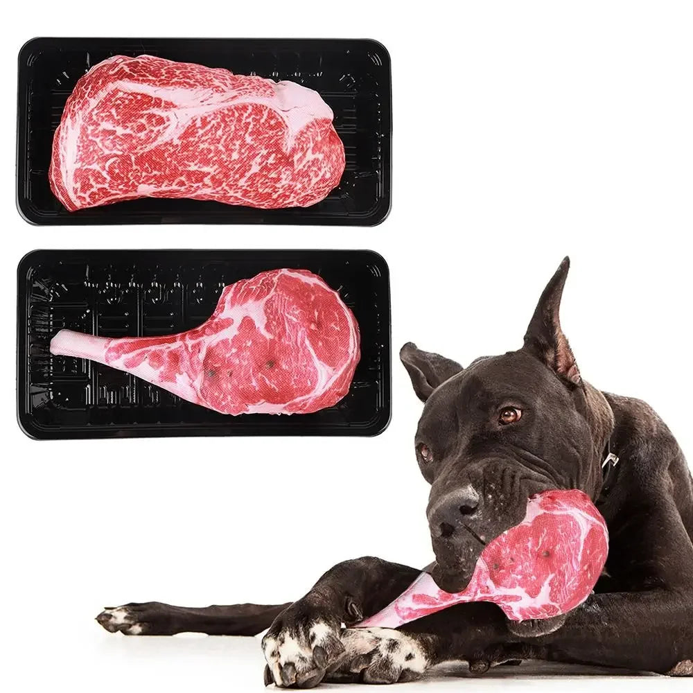 Squeaky Steak Dog Chew Toy