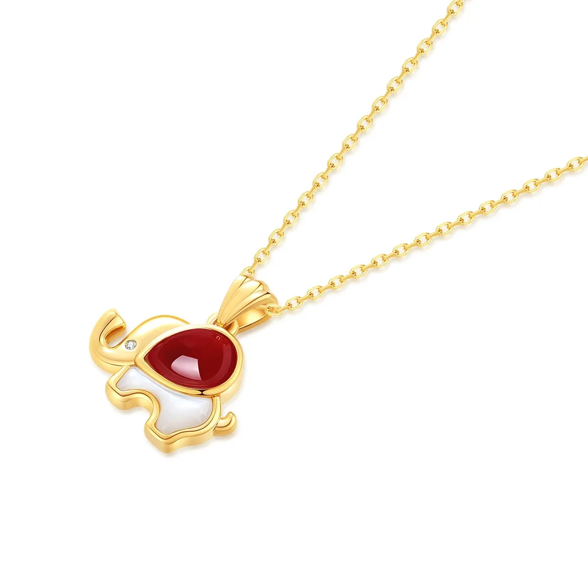 18K Gold Red Agate Elephant Pendant Necklace
