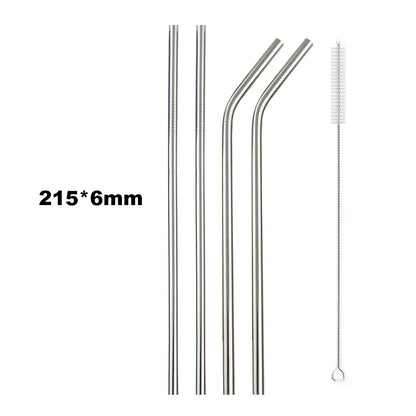 Reusable 304 Stainless Steel Drinking Straws Set with Cleaning Brush