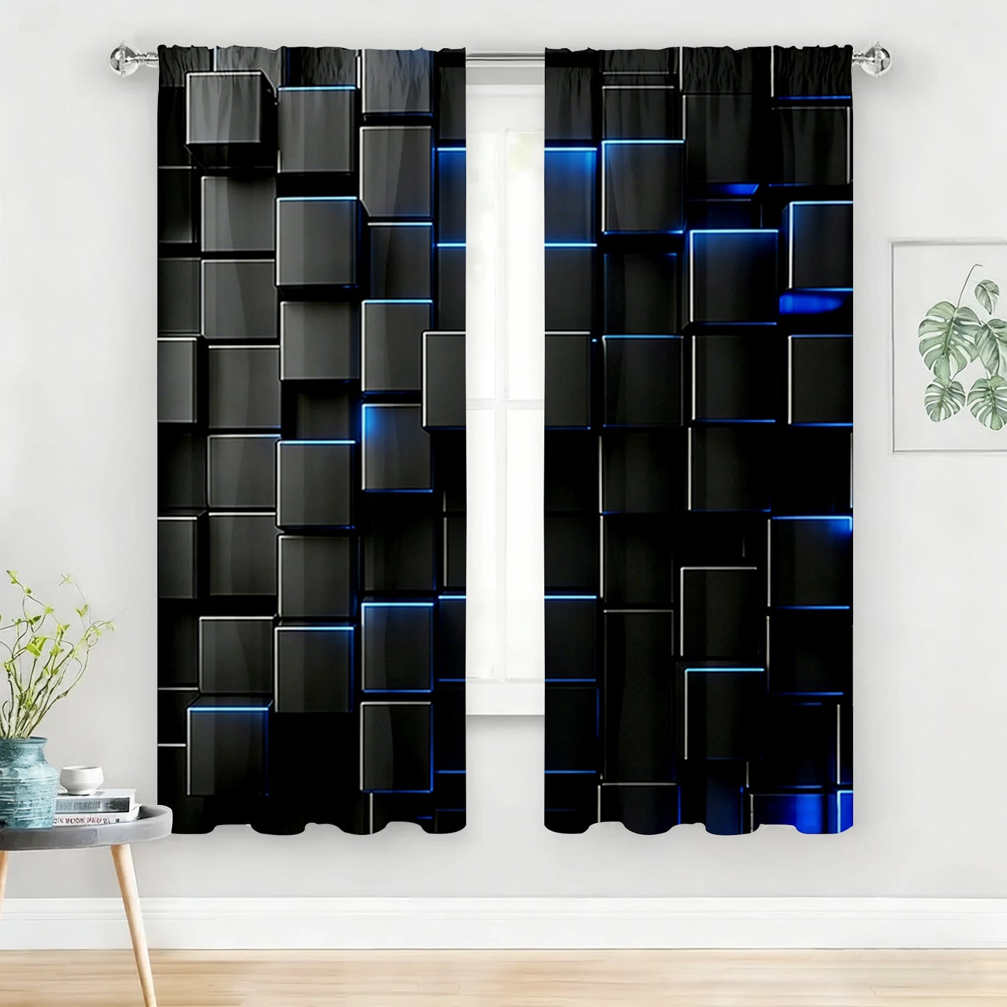 Neon Cube Sheer Curtains 2Pcs Set