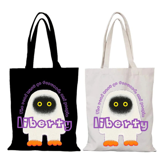 Cartoon Print Canvas Tote Bag