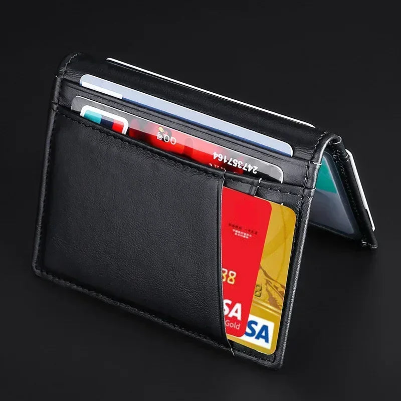 100% Genuine Leather Mini Credit Card Holder Wallet