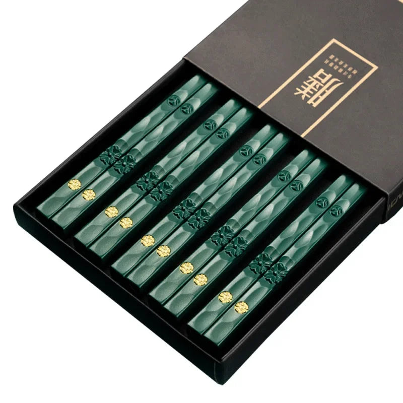 5 Pairs Stainless Steel Non-Slip Chopsticks Set