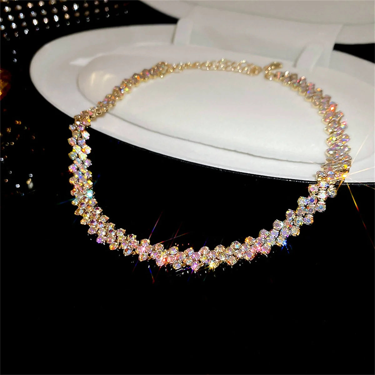 Geometric Rhinestone Crystal Choker Necklace