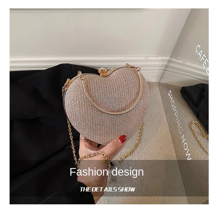Heart-Shaped Evening Clutch Bag with Chain Strap