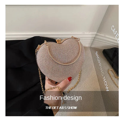 Heart-Shaped Evening Clutch Bag with Chain Strap