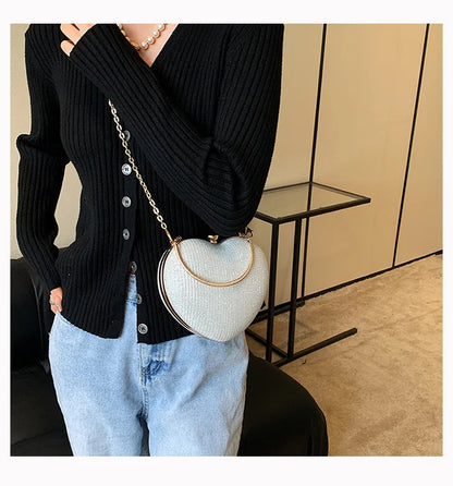 Heart-Shaped Evening Clutch Bag with Chain Strap