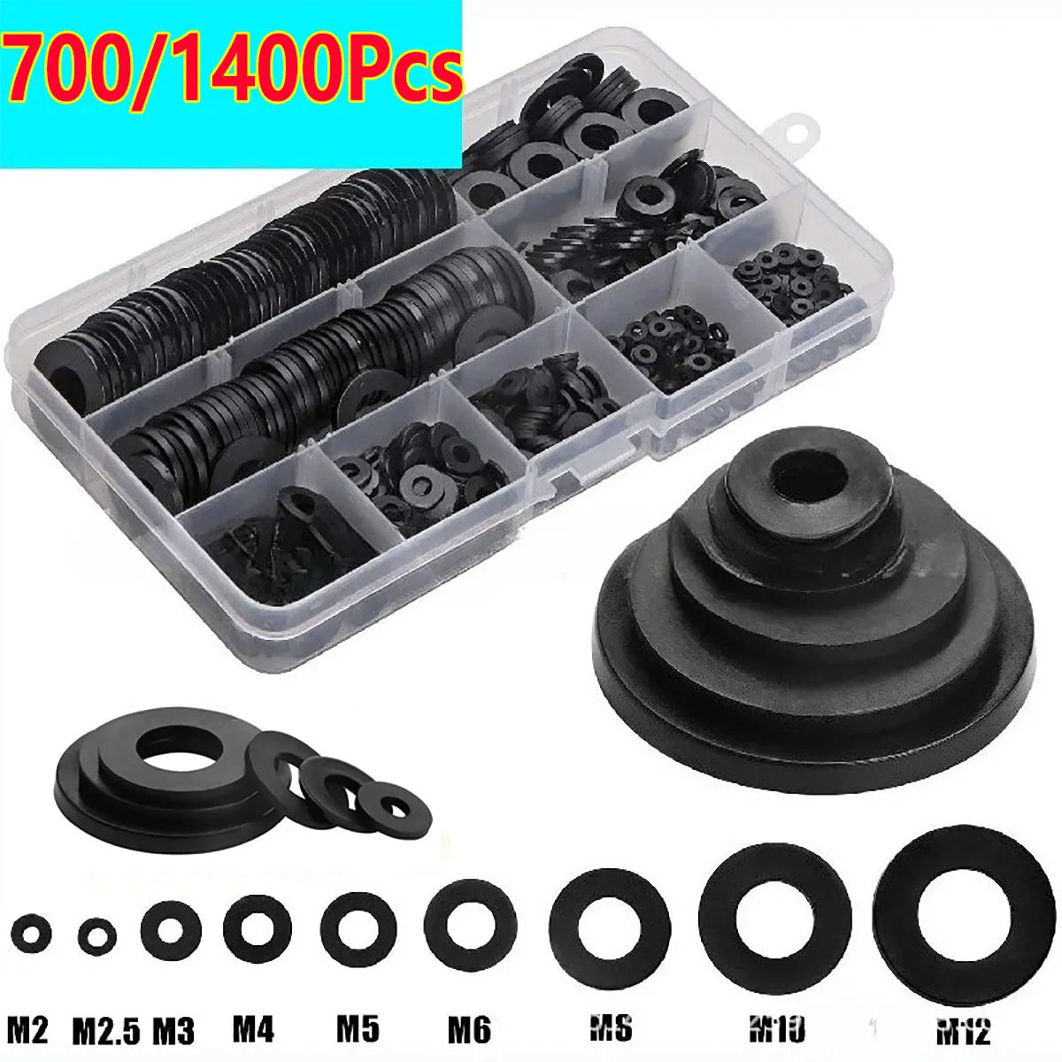 Black Nylon Flat Washer Assortment Kit – M2 to M12