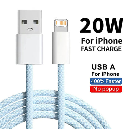 20W Braided Lightning Charging Cable with Reinforced Nylon Weave
