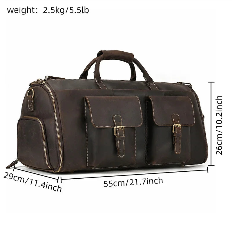 Crazy Horse Leather Travel Bag for Suits