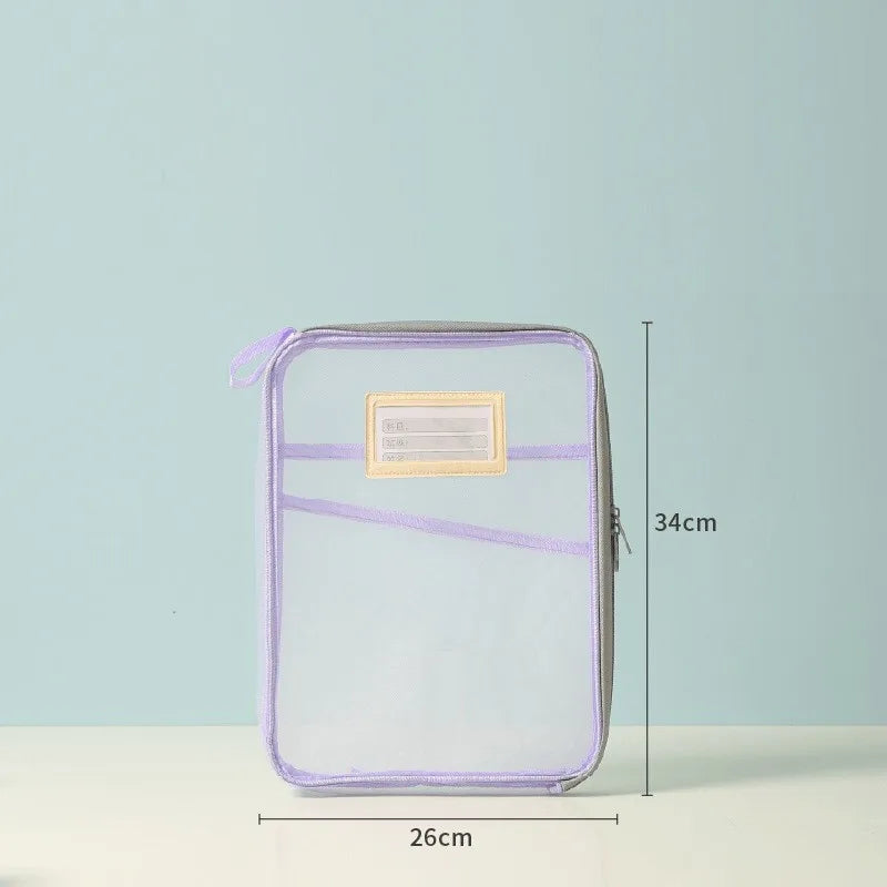 A4 Transparent Mesh Zipper Document Folder