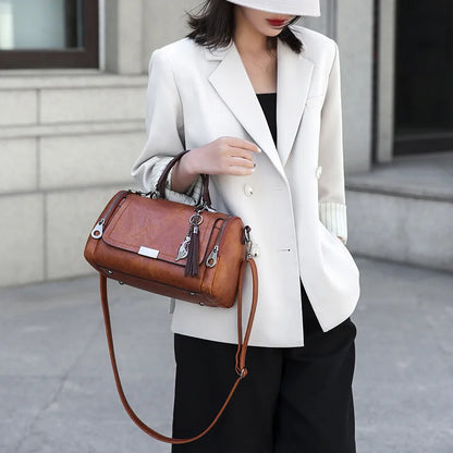 Vintage PU Leather Boston Handbag