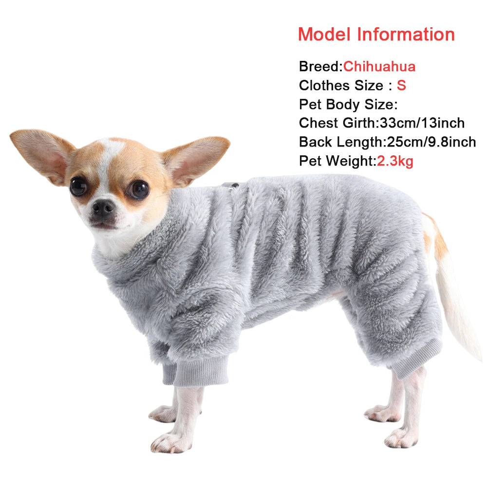 Warm Fleece Dog Jumpsuit with D-Ring