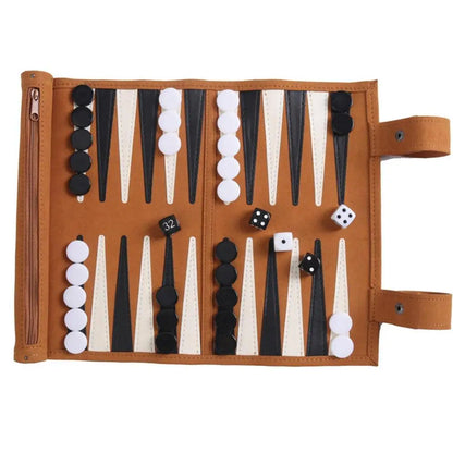 Roll-Up Leather Backgammon Set