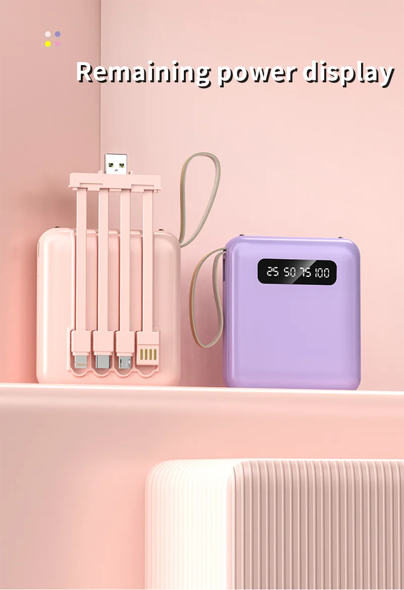 20000mAh Portable Power Bank with Built-in Cables